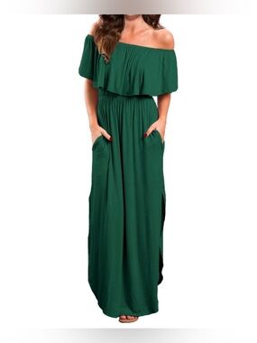 Women’s off Shoulder -Maxi Dress with Pocket side open. (Chose size & color)